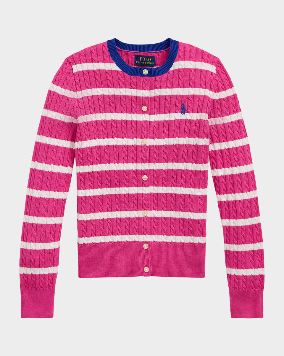 Girl's Striped Cable Knit Cardigan, Size S-X